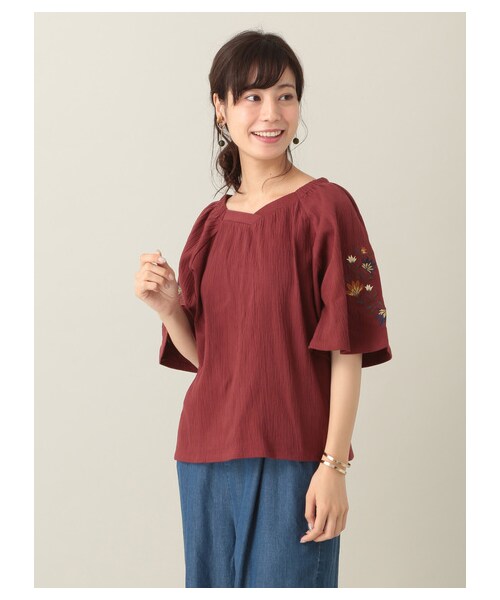 Green　Parks（グリーンパークス）の「【WEB先行予約】袖刺繍フレアカットプルオーバー（トップス・オフホワイト/杢グレー/ブラック/ボルドー/キャメル/ネイビー・F）」の11枚目の写真