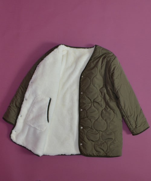 archives（アルシーヴ）の「中綿キルトボアリバーシブルコート（ミリタリージャケット・レディース・ブラック/カーキ・MEDIUM）」の18枚目の写真