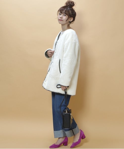 archives（アルシーヴ）の「中綿キルトボアリバーシブルコート（ミリタリージャケット・レディース・ブラック/カーキ・MEDIUM）」の8枚目の写真