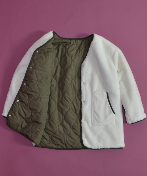 archives（アルシーヴ）の「中綿キルトボアリバーシブルコート（ミリタリージャケット・レディース・ブラック/カーキ・MEDIUM）」の19枚目の写真