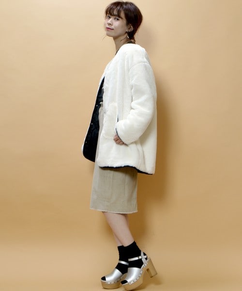 archives（アルシーヴ）の「中綿キルトボアリバーシブルコート（ミリタリージャケット・レディース・ブラック/カーキ・MEDIUM）」の17枚目の写真