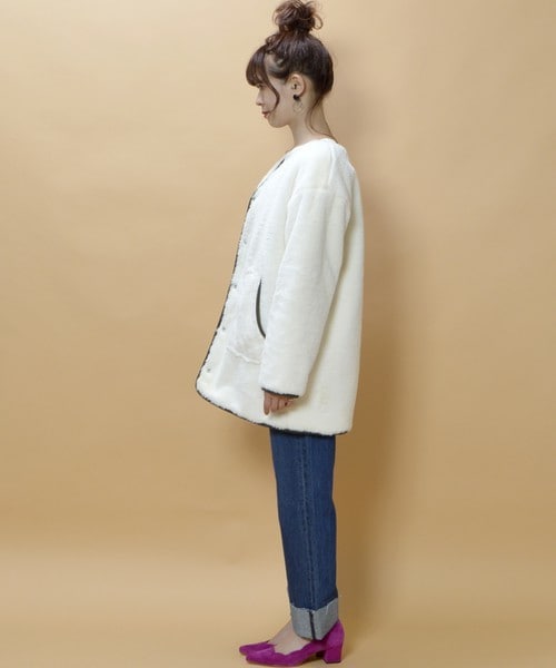 archives（アルシーヴ）の「中綿キルトボアリバーシブルコート（ミリタリージャケット・レディース・ブラック/カーキ・MEDIUM）」の10枚目の写真