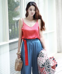 DINT | フォールドシルキースリーブレスブラウス(Tシャツ/カットソー)