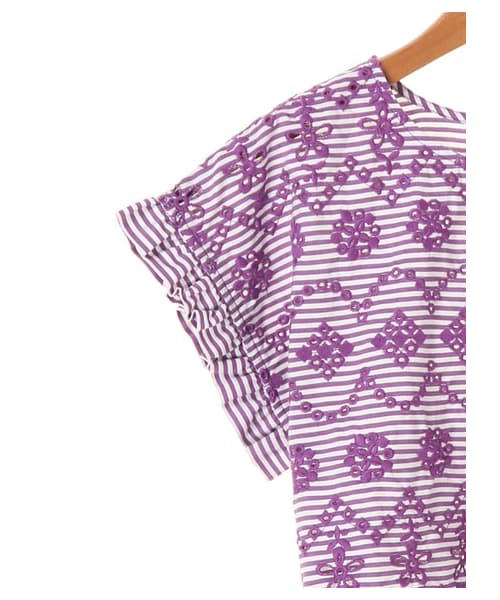 Green　Parks（グリーンパークス）の「sugar spoon ・ボーダー×花刺繍ブラウス（トップス・ブラック/レッド/ブルー/パープル・F）」の5枚目の写真