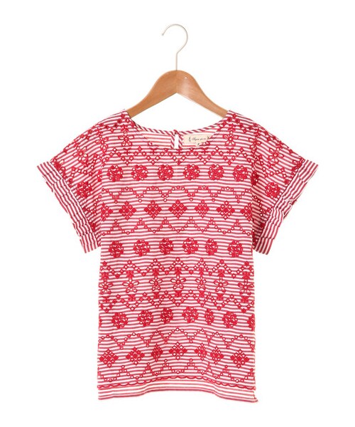 Green　Parks（グリーンパークス）の「sugar spoon ・ボーダー×花刺繍ブラウス（トップス・ブラック/レッド/ブルー/パープル・F）」の9枚目の写真