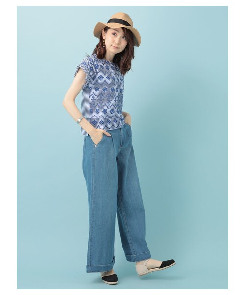 Green　Parks（グリーンパークス）の「sugar spoon ・ボーダー×花刺繍ブラウス（トップス・ブラック/レッド/ブルー/パープル・F）」の2枚目の写真