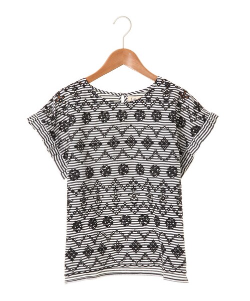 Green　Parks（グリーンパークス）の「sugar spoon ・ボーダー×花刺繍ブラウス（トップス・ブラック/レッド/ブルー/パープル・F）」の8枚目の写真