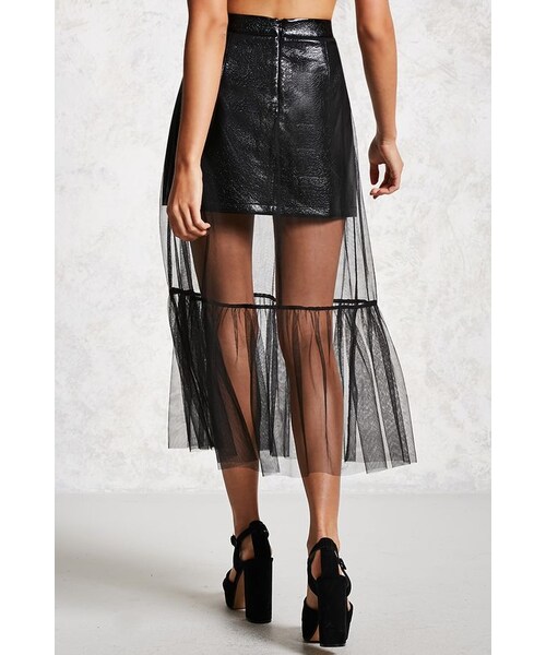 FOREVER 21（フォーエバー トゥエンティーワン）の「FOREVER 21+ Mesh & Faux Leather Maxi Skirt（スカート・レディース・Black・S/M/L）」の3枚目の写真