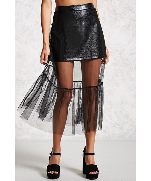 FOREVER 21（フォーエバー トゥエンティーワン）の「FOREVER 21+ Mesh & Faux Leather Maxi Skirt（スカート・レディース・Black・S/M/L）」の2枚目の写真