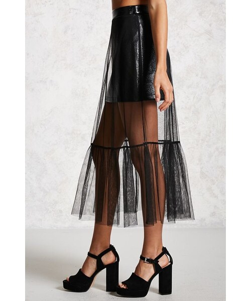 FOREVER 21（フォーエバー トゥエンティーワン）の「FOREVER 21+ Mesh & Faux Leather Maxi Skirt（スカート・レディース・Black・S/M/L）」の5枚目の写真