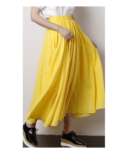 CHEER CLOSET(チアクローゼット)の「【プチプラのあや】コットンロングフレアスカート(スカート・レディース・ベージュ/ブラウン/イエロー/ブラック/グリーン/ブルー/レッド/ピンク・F)」の6枚目の写真