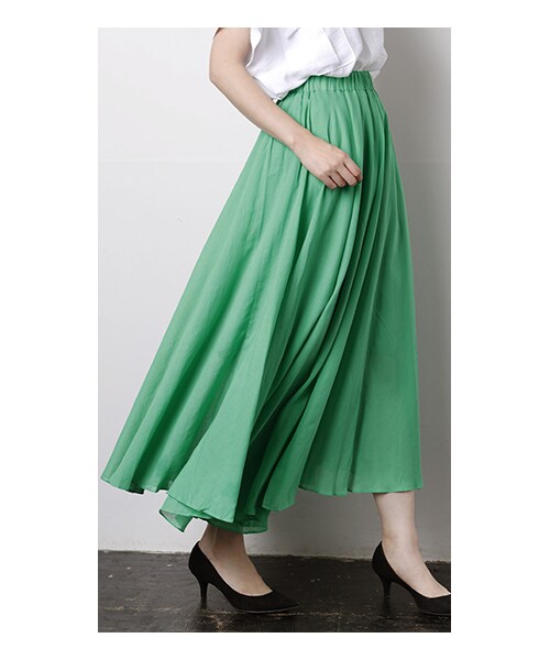 CHEER CLOSET(チアクローゼット)の「【プチプラのあや】コットンロングフレアスカート(スカート・レディース・ベージュ/ブラウン/イエロー/ブラック/グリーン/ブルー/レッド/ピンク・F)」の4枚目の写真