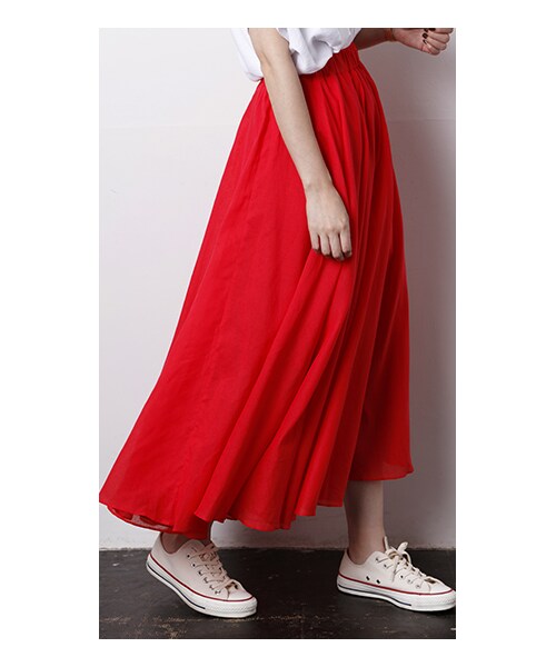 CHEER CLOSET(チアクローゼット)の「【プチプラのあや】コットンロングフレアスカート(スカート・レディース・ベージュ/ブラウン/イエロー/ブラック/グリーン/ブルー/レッド/ピンク・F)」の8枚目の写真