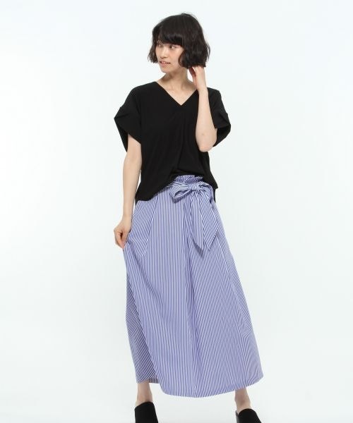 LAKOLE（ラコレ）の「リボンベルト付きTCストライプスカート（スカート・グレー()/サックス()/ネイビー()）」の6枚目の写真