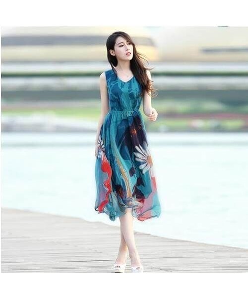 No Brand ノーブランド の 定価80円jt Onep4 56 ワンピース ワンピ ドレス レディース きれいめ ボタニカル柄 ノースリーブ ミモレ丈 大きいサイズ ワンピース Wear