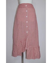 A.D.G | Irregular Hem-Frill Check Skirt (RED)(スカート)