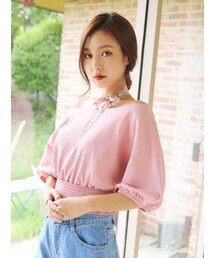 KORMARCH | ウエストシャーリングオフショルダーTシャツ(Tシャツ/カットソー)