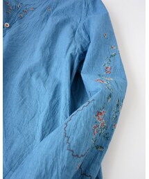 45R インド手刺繍　ブラウス 45Rインドストライプフラワーブロックプリントのスモック