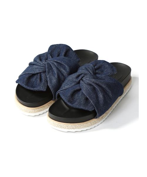 GRL（グレイル）の「ツイストリボンサンダル（サンダル・レディース・ブラック/アイボリー/デニム・24.5）」の3枚目の写真