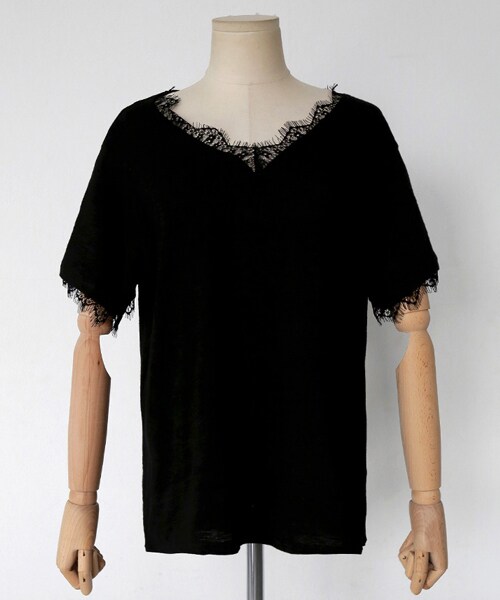 DHOLIC（ディーホリック）の「VネックレーストリミングTシャツ（Tシャツ/カットソー・レディース・FREE）」の2枚目の写真