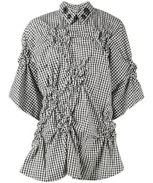 Simone Rocha | Simone Rocha - ギンガムチェック ギャザー装飾ブラウス - women - コットン - 8(シャツ/ブラウス)