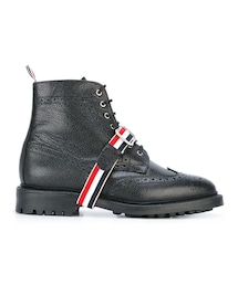 THOM BROWNE | Thom Browne - ボーダー柄バックル ブーツ - men - レザー/rubber - 7.5(ブーツ)
