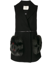 FENDI 黒 ノーカラーベスト ファー付き Maxi Stole Fur Black | Fendi