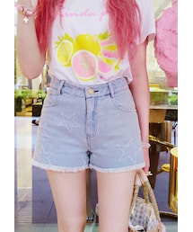 Bobon21 | 星柄フリンジデニムショーパン(デニムパンツ)