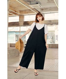 HOTPING | リネン混ワイドVネックキャミオールインワン(つなぎ/オールインワン)