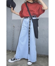 A.D.G | SIDE SLIT WIDE DENIM PANTS(L.BLU)(デニムパンツ)