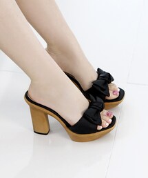 SOVOMALL | リボンポイントプラットフォームミュール(サンダル)