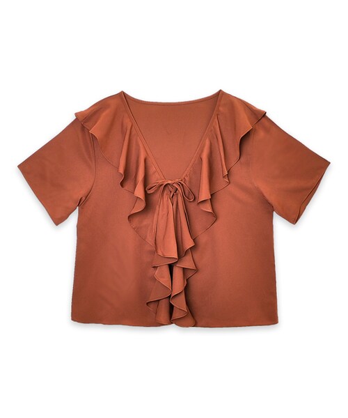 flower(フラワー)の「lace up top ~レースアップトップ(Tシャツ/カットソー・レディース・brown/pink・FREE)」の1枚目の写真