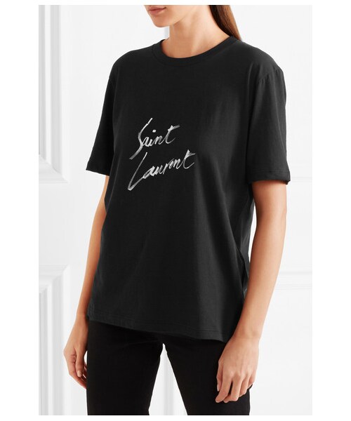 Saint Laurent(サンローラン)の「Saint Laurent - Printed Cotton-jersey T-shirt - Black(Tシャツ/カットソー・レディース・Black・medium)」の3枚目の写真