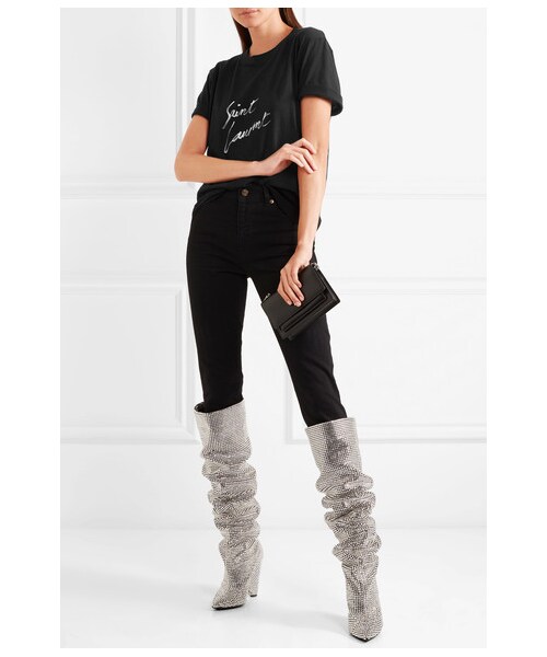 Saint Laurent(サンローラン)の「Saint Laurent - Printed Cotton-jersey T-shirt - Black(Tシャツ/カットソー・レディース・Black・medium)」の5枚目の写真