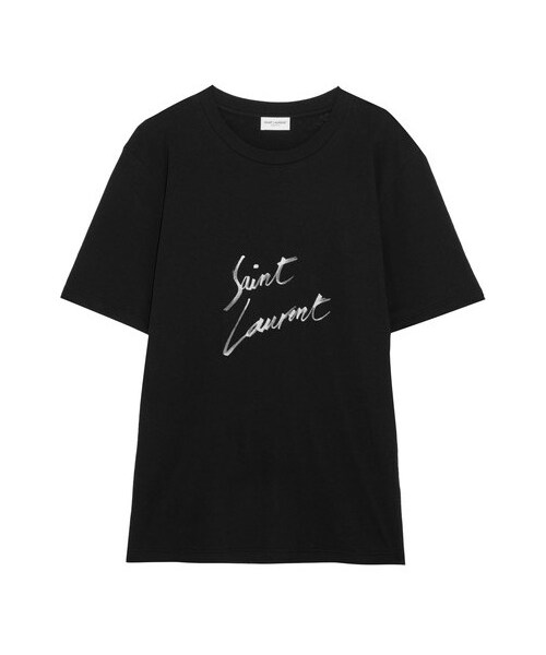 Saint Laurent(サンローラン)の「Saint Laurent - Printed Cotton-jersey T-shirt - Black(Tシャツ/カットソー・レディース・Black・medium)」の1枚目の写真