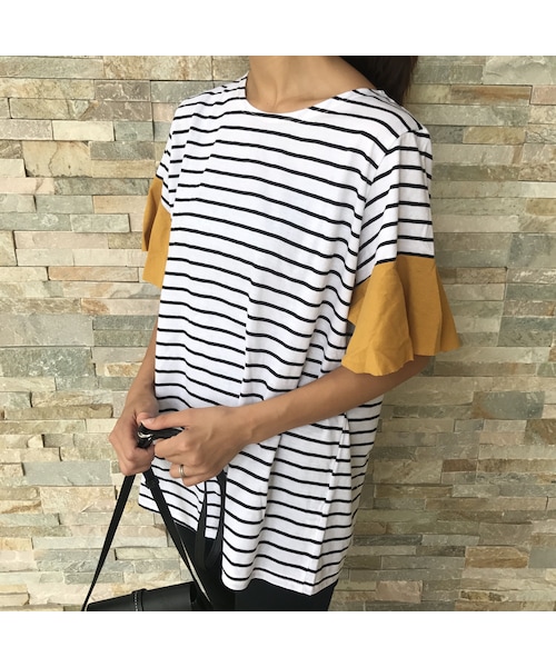 copine（コピン）の「【期間限定価格】袖カラーフレアゆったりボーダーカットソー（2color）【クリックポスト対象商品】（Tシャツ/カットソー・レディース・その他）」の11枚目の写真