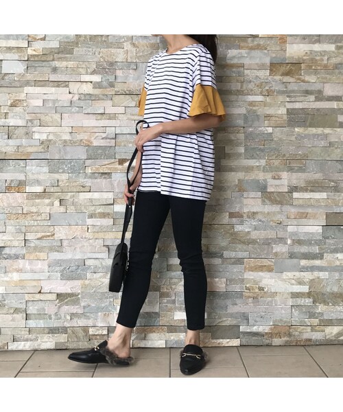 copine（コピン）の「【期間限定価格】袖カラーフレアゆったりボーダーカットソー（2color）【クリックポスト対象商品】（Tシャツ/カットソー・レディース・その他）」の3枚目の写真