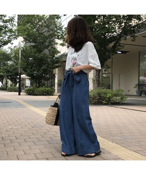 copine(コピン)の「リボンベルト付き裾ロールアップワイドデニムパンツ(3color)(デニムパンツ・レディース・その他)」の6枚目の写真