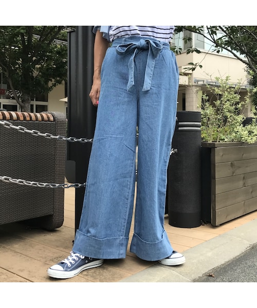 copine(コピン)の「リボンベルト付き裾ロールアップワイドデニムパンツ(3color)(デニムパンツ・レディース・その他)」の2枚目の写真