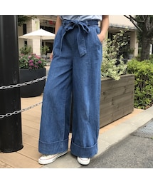 copine | リボンベルト付き裾ロールアップワイドデニムパンツ（3color）(デニムパンツ)