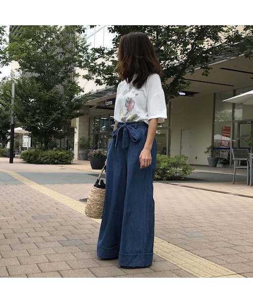 copine(コピン)の「リボンベルト付き裾ロールアップワイドデニムパンツ(3color)(デニムパンツ・レディース・その他)」の5枚目の写真