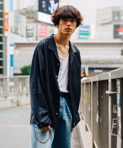 LIDNM（リドム）の「LIDnM×RYO グログランコンビウールオープンカラーシャツ（シャツ/ブラウス・メンズ・ネイビー・M, L）」の2枚目の写真