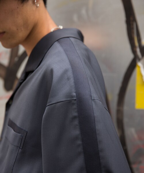 LIDNM（リドム）の「LIDnM×RYO グログランコンビウールオープンカラーシャツ（シャツ/ブラウス・メンズ・ネイビー・M, L）」の4枚目の写真