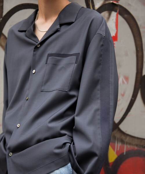 LIDNM（リドム）の「LIDnM×RYO グログランコンビウールオープンカラーシャツ（シャツ/ブラウス・メンズ・ネイビー・M, L）」の5枚目の写真