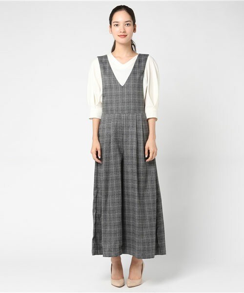 archives（アルシーヴ）の「グレンチェックサロペット（ワンピース・レディース・モカ/イエロー/レッド・MEDIUM）」の4枚目の写真