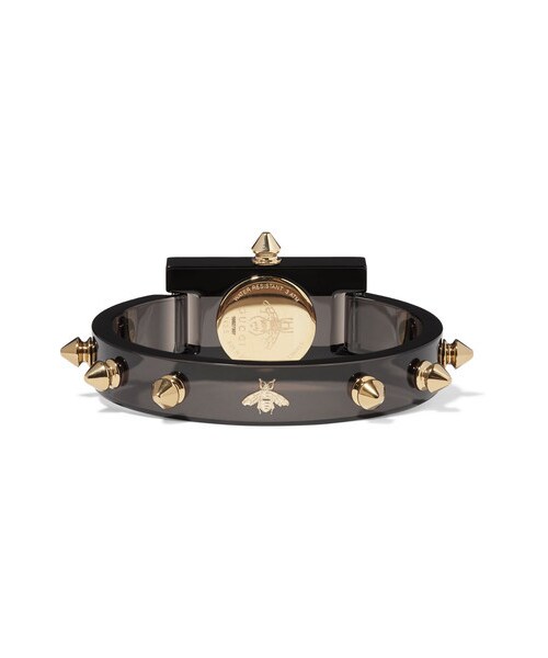 Gucci ゴールド ブラック アナログ腕時計 GUCCI（グッチ）の「Gucci - Plexiglass And Gold-tone Watch