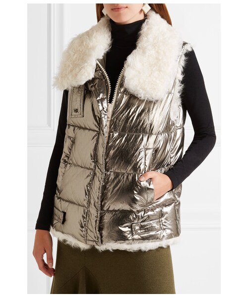 エルサ MONCLER KERRIAシルバー ファー付き ダウンベスト MONCLER（モンクレール）の「Moncler - Kerria Shearling-trimmed