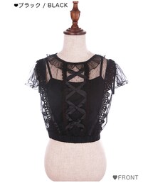 Bobon21 | チュールレースアップトップス-全２色-(Tシャツ/カットソー)