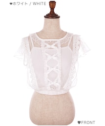 Bobon21 | チュールレースアップトップス-全２色-(Tシャツ/カットソー)