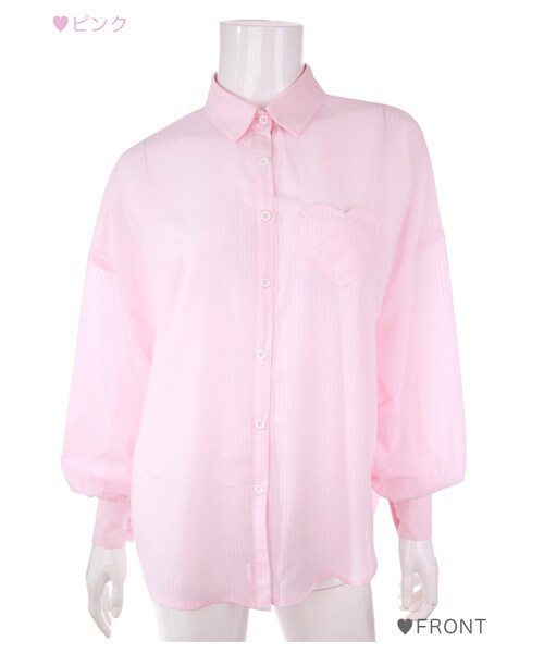 Bobon21（ボボンニジュウイチ）の「ハートポケットオーバーサイズシャツ-全３色-（シャツ/ブラウス・レディース・ブルー/ピンク/ホワイト・S/M/L）」の3枚目の写真
